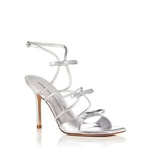 Stuart Weitzman Tully 100 Bow Strappy Sandal Silver Size 9